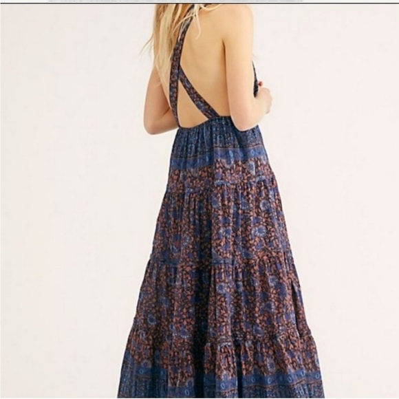 Free People Blue and Purple Sleeveless Halter Maxi Sundress for Resort Wear - Picture 3 of 7